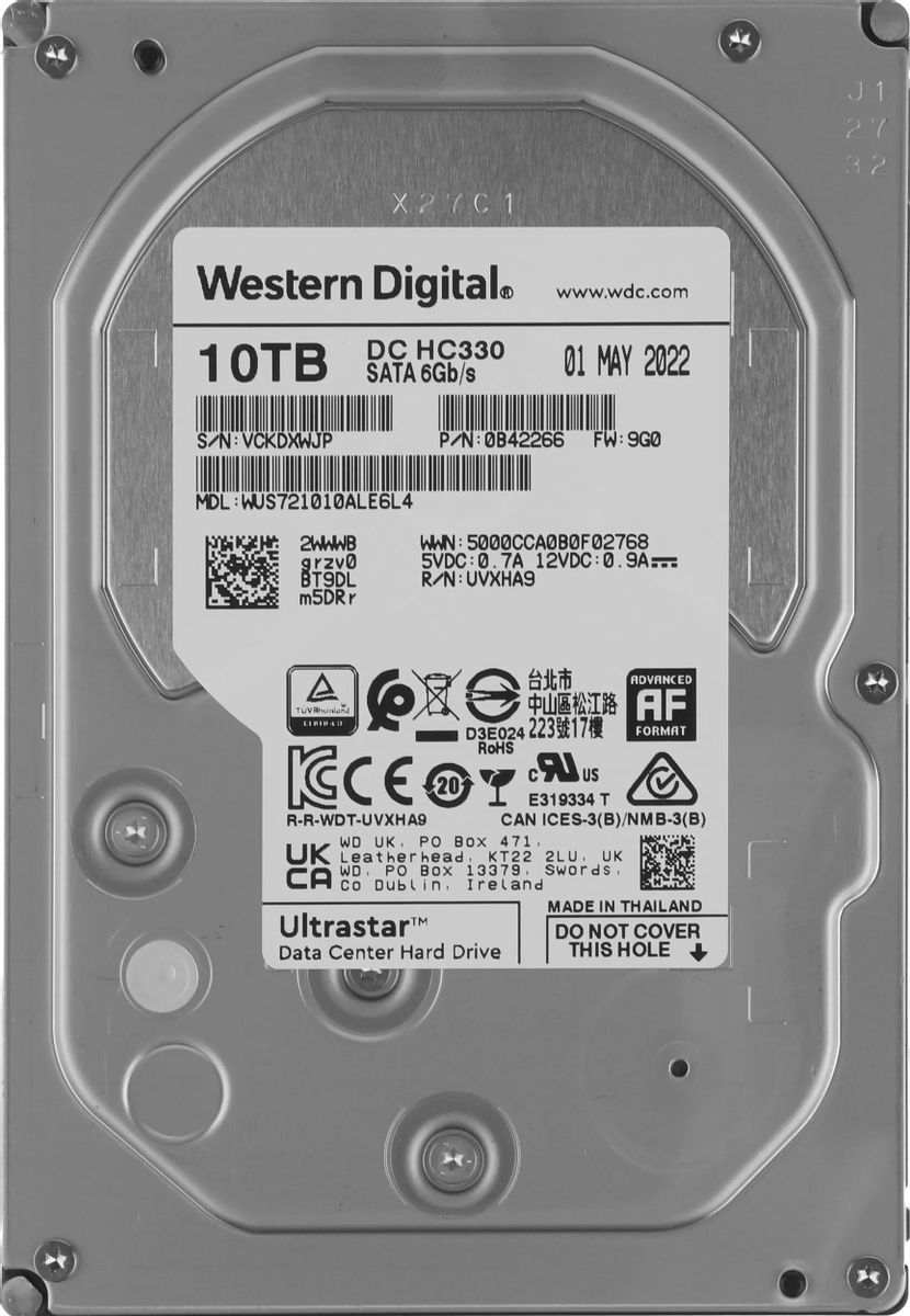 Жесткий диск WD Ultrastar DC HC330 WUS721010ALE6L4,  10ТБ,  HDD,  SATA III,  3.5" [0b42266\0b42301]